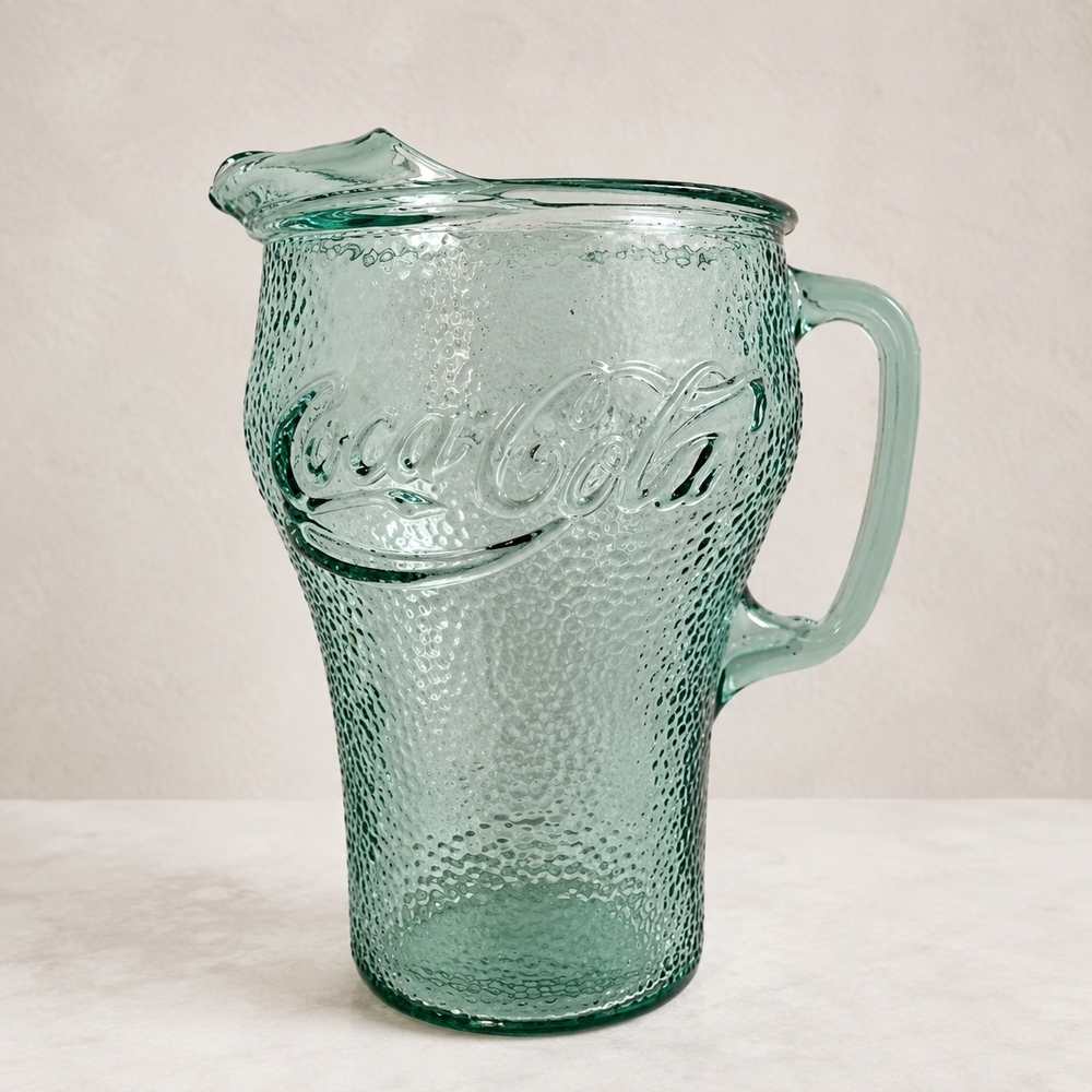Coca Cola Pebbled Green Glass 2 Quart Pitcher Vintage 